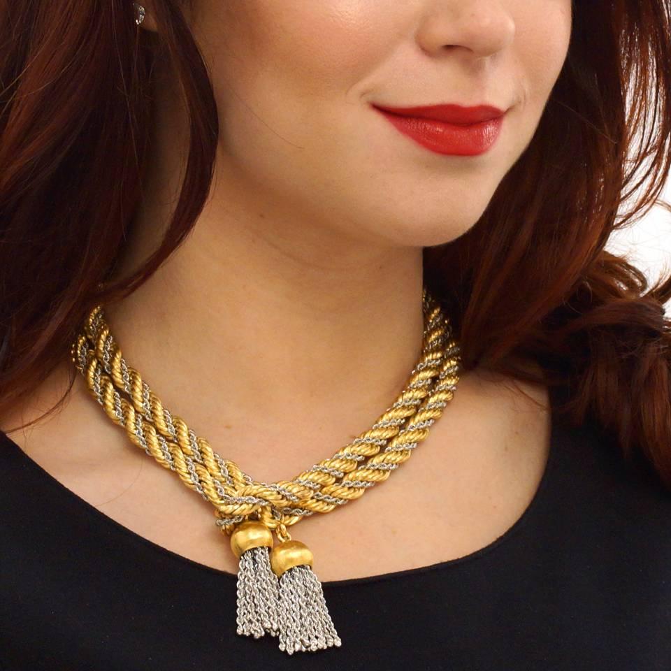 1970s Tannler 43 inch Gold Lariat Necklace with Tassels 4
