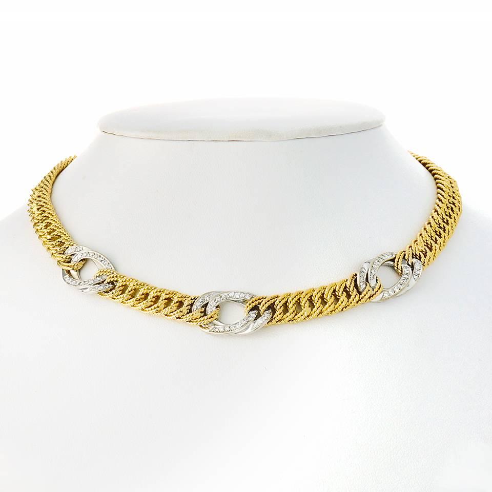 Elegant Gubelin Diamond-Set Gold Necklace In Excellent Condition In Litchfield, CT