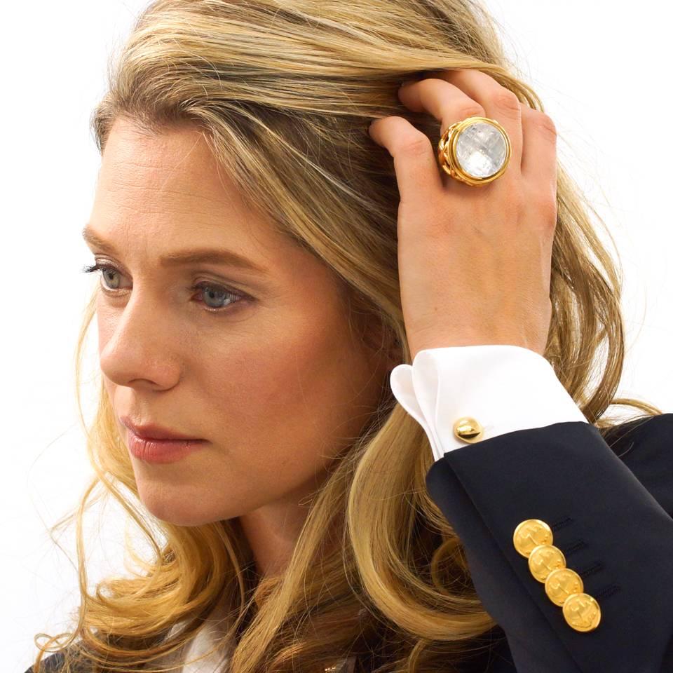 Women's David Webb Rock Crystal Gold Dome Ring