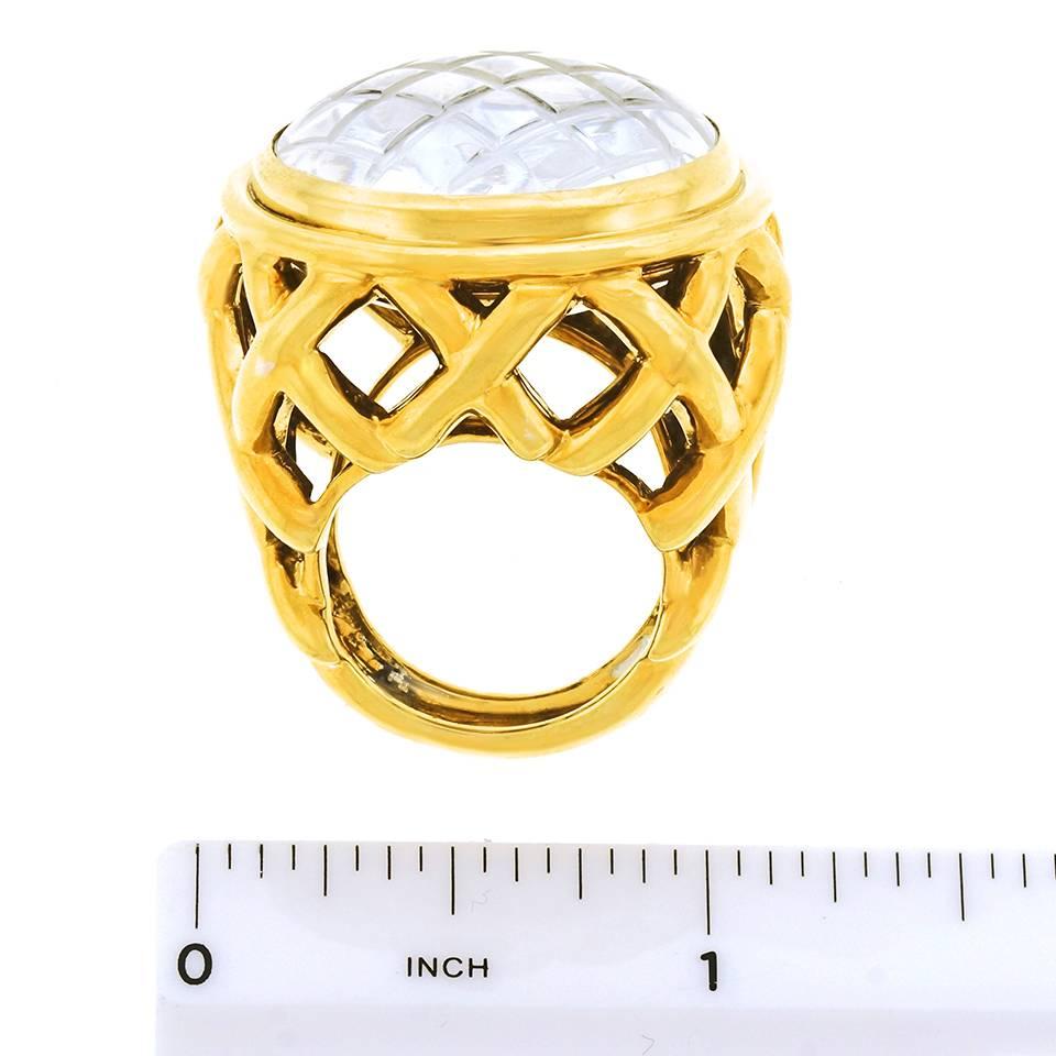 David Webb Rock Crystal Gold Dome Ring 2