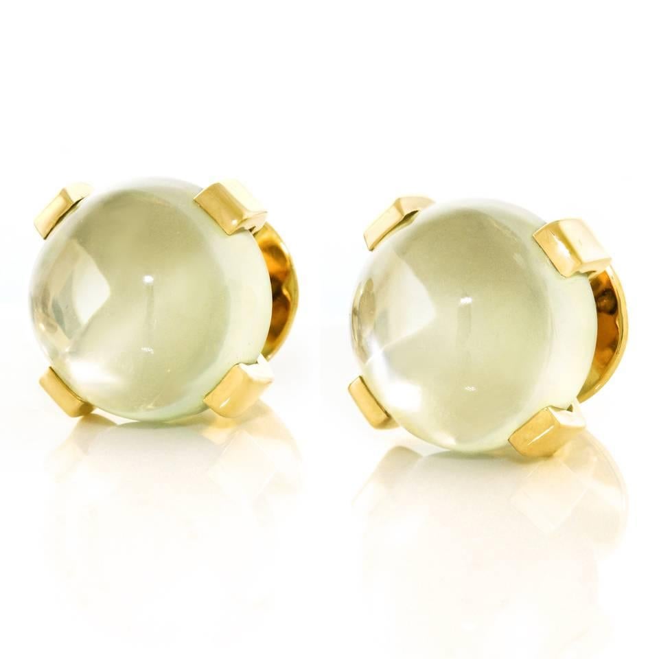 Modernist Moonstone Set Gold Earrings In Excellent Condition In Litchfield, CT
