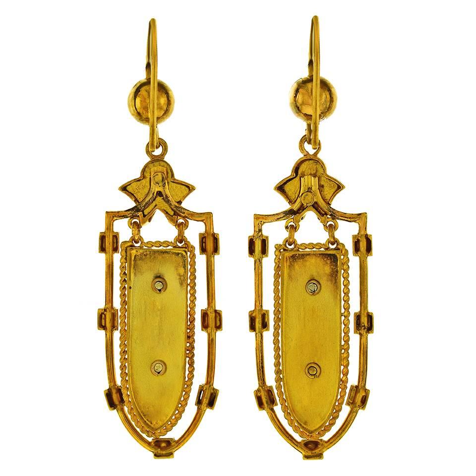 Antique Gothic Revival Gold Chandelier Earrings In Excellent Condition In Litchfield, CT