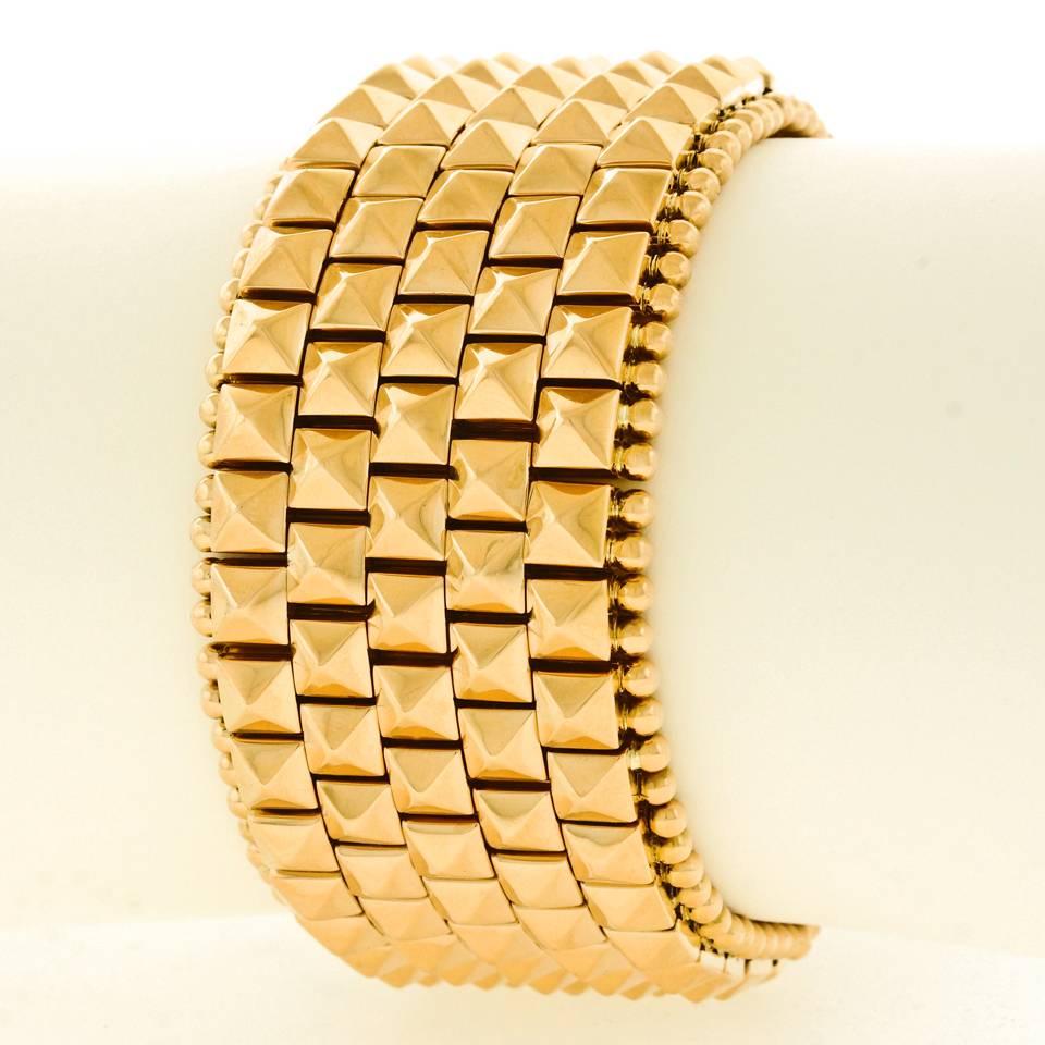 1950s Studded Gold Moto link Bracelet In Excellent Condition In Litchfield, CT
