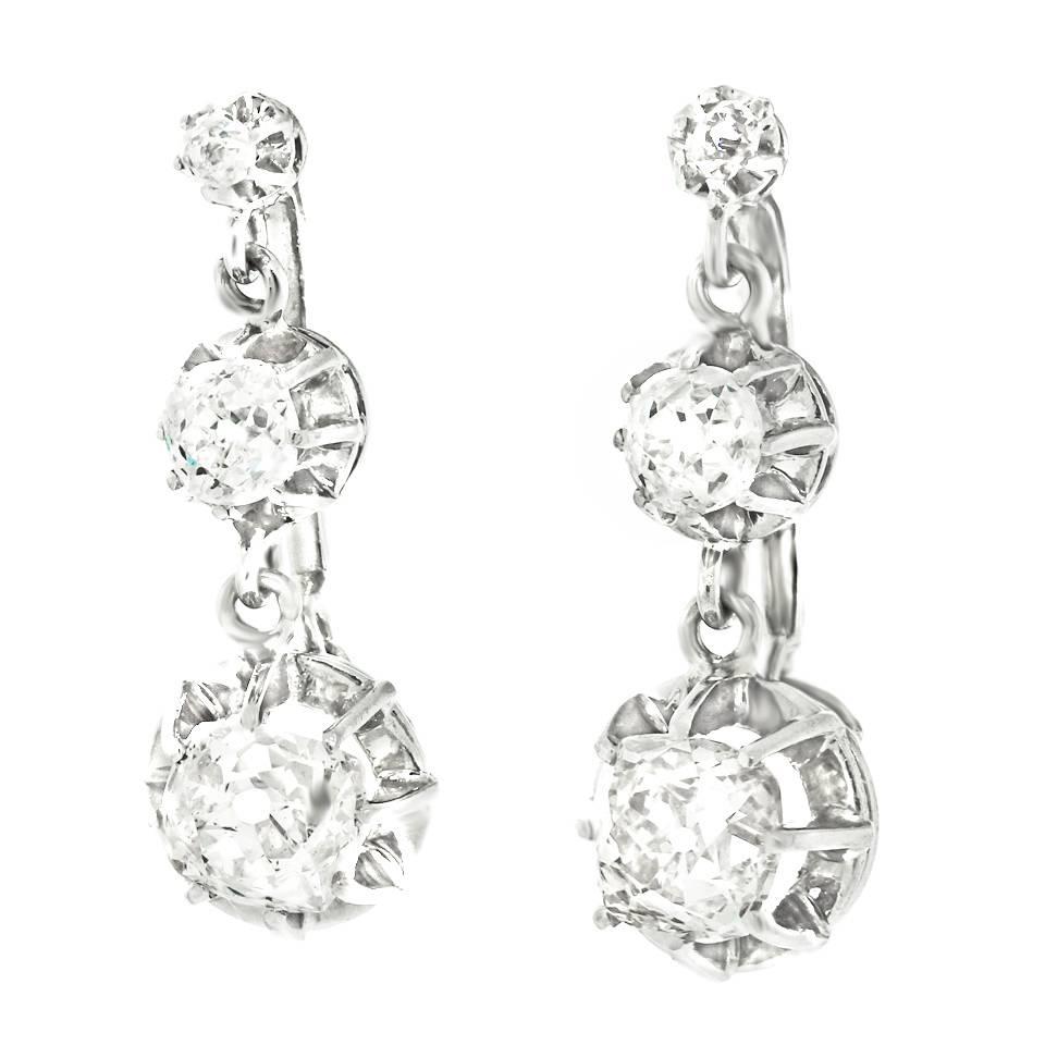 Edwardian Antique Diamond Platinum Chandelier Earrings