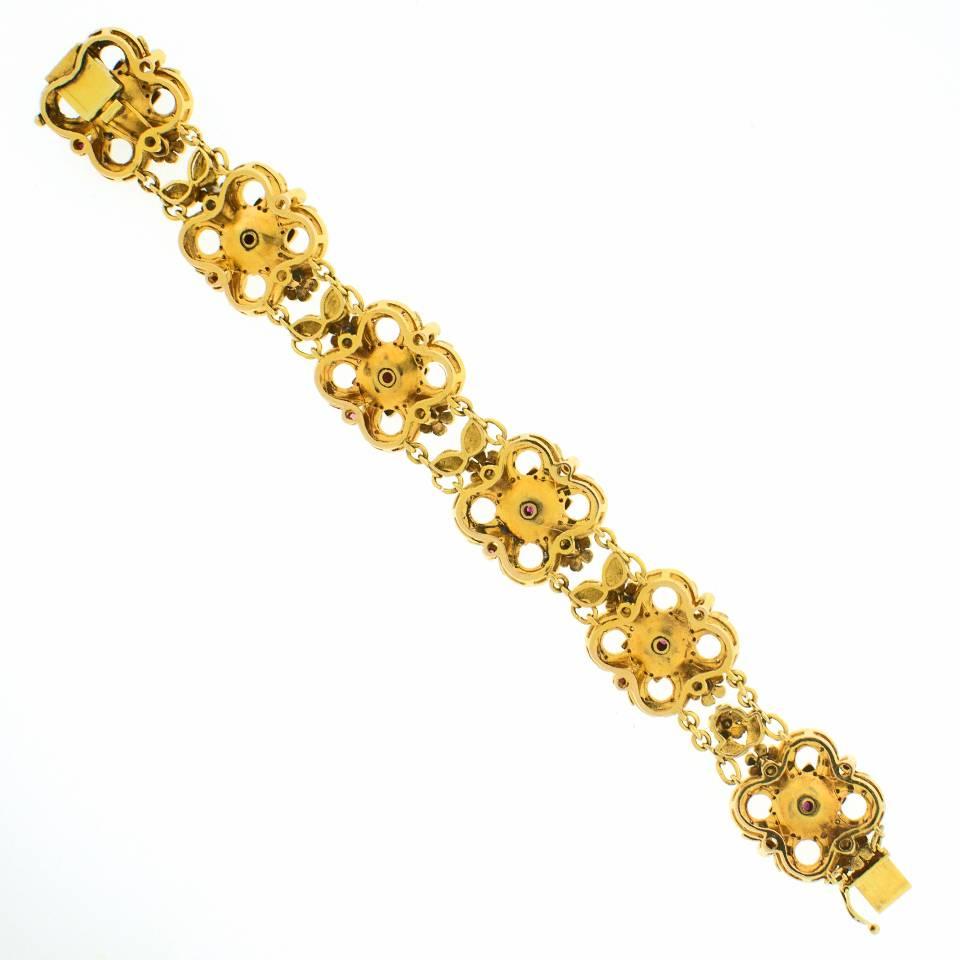 Ruby Seed Pearl Enamel Revivalist Gold Bracelet  4