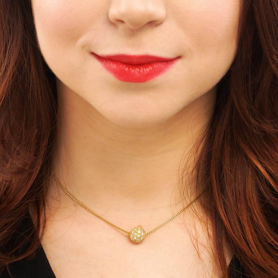Diamant Pave Ball Halskette in Gold Damen