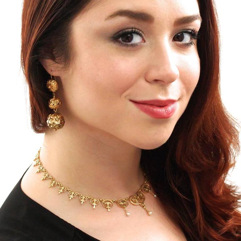 Long Victorian Yellow Gold Chandelier Earrings For Sale at 1stdibs