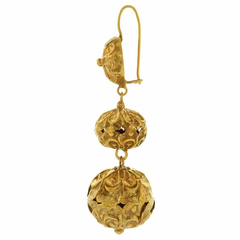 Long Victorian Yellow Gold Chandelier Earrings For Sale at 1stdibs