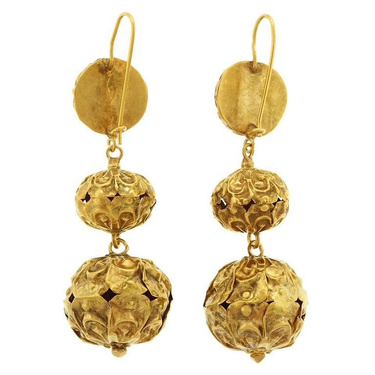 Long Victorian Yellow Gold Chandelier Earrings For Sale at 1stdibs