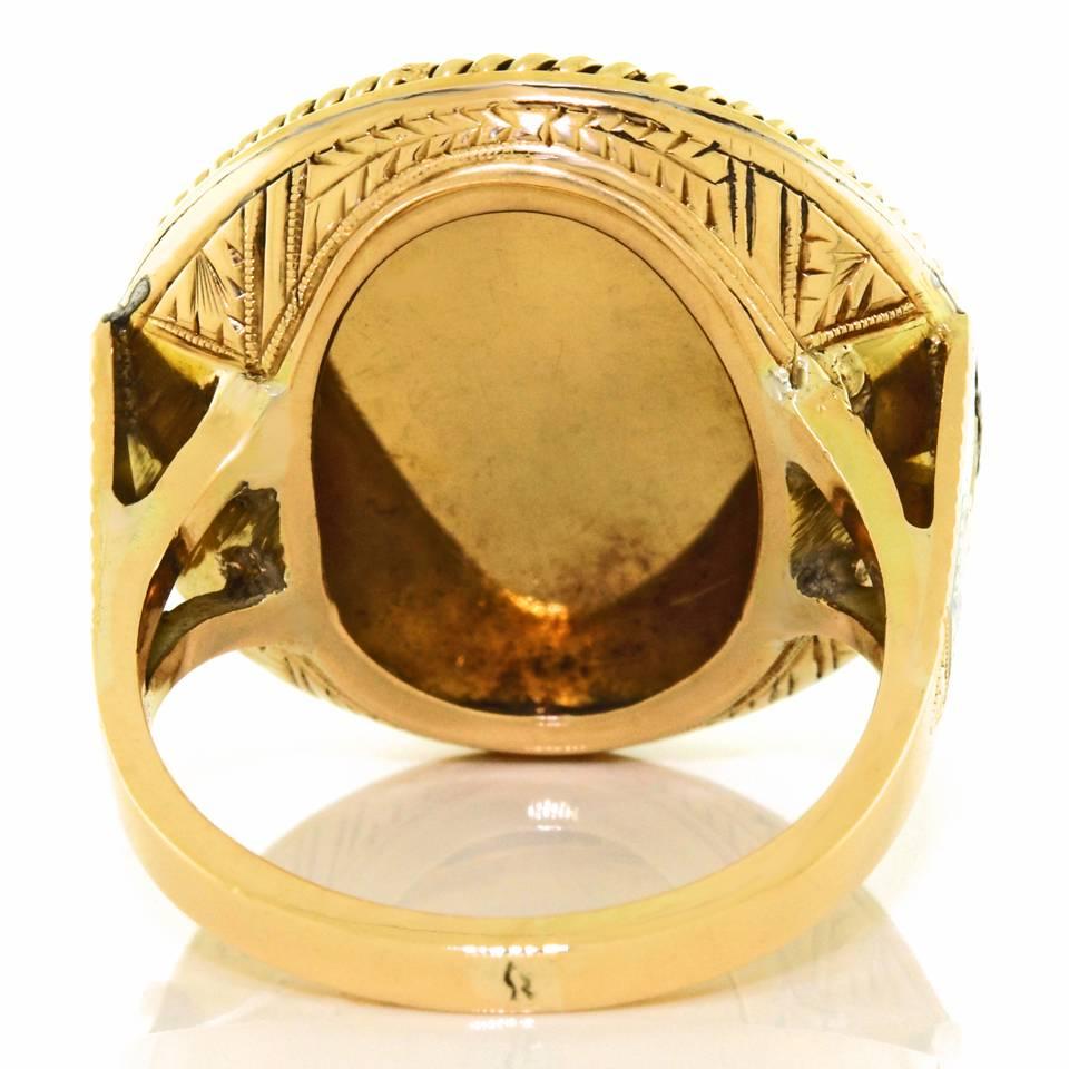 Antique Enamel Persian Turquoise Diamond Roped Gold Ring 2