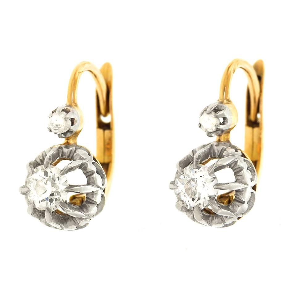 Edwardian Antique Diamond Drop Gold Earrings