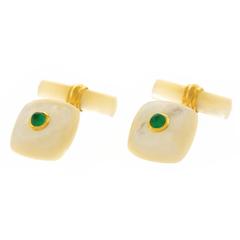 Villa Mother of Pearl Emerald Gold Cufflinks