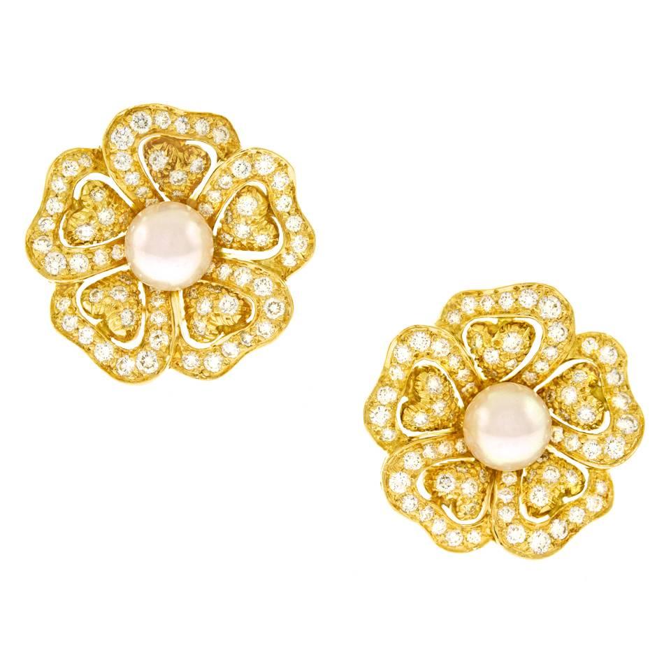 Mikimoto Pearl and Diamond-Set Gold Earrings 4