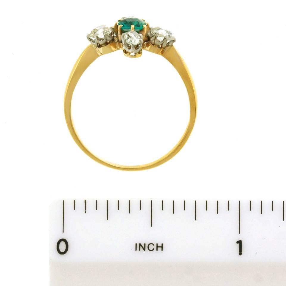 Antique French Emerald Diamond Gold Ring 2