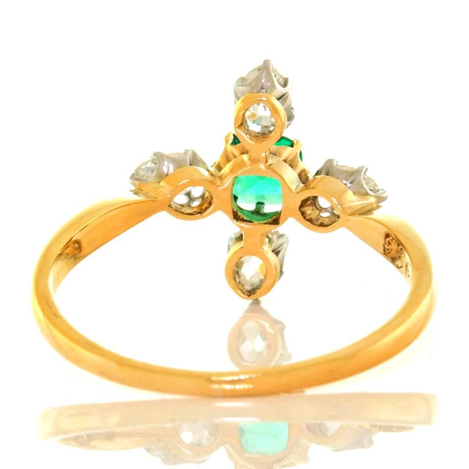 Antique French Emerald Diamond Gold Ring 4