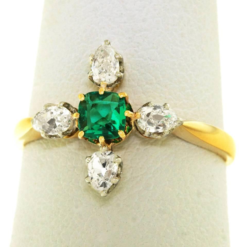 Antique French Emerald Diamond Gold Ring 5
