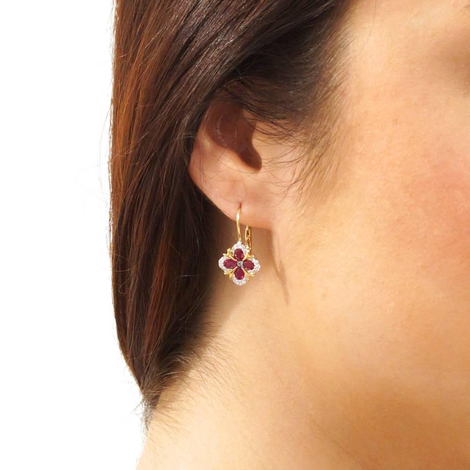 Women's Spark Ruby Diamond Gold Dangle Earrings