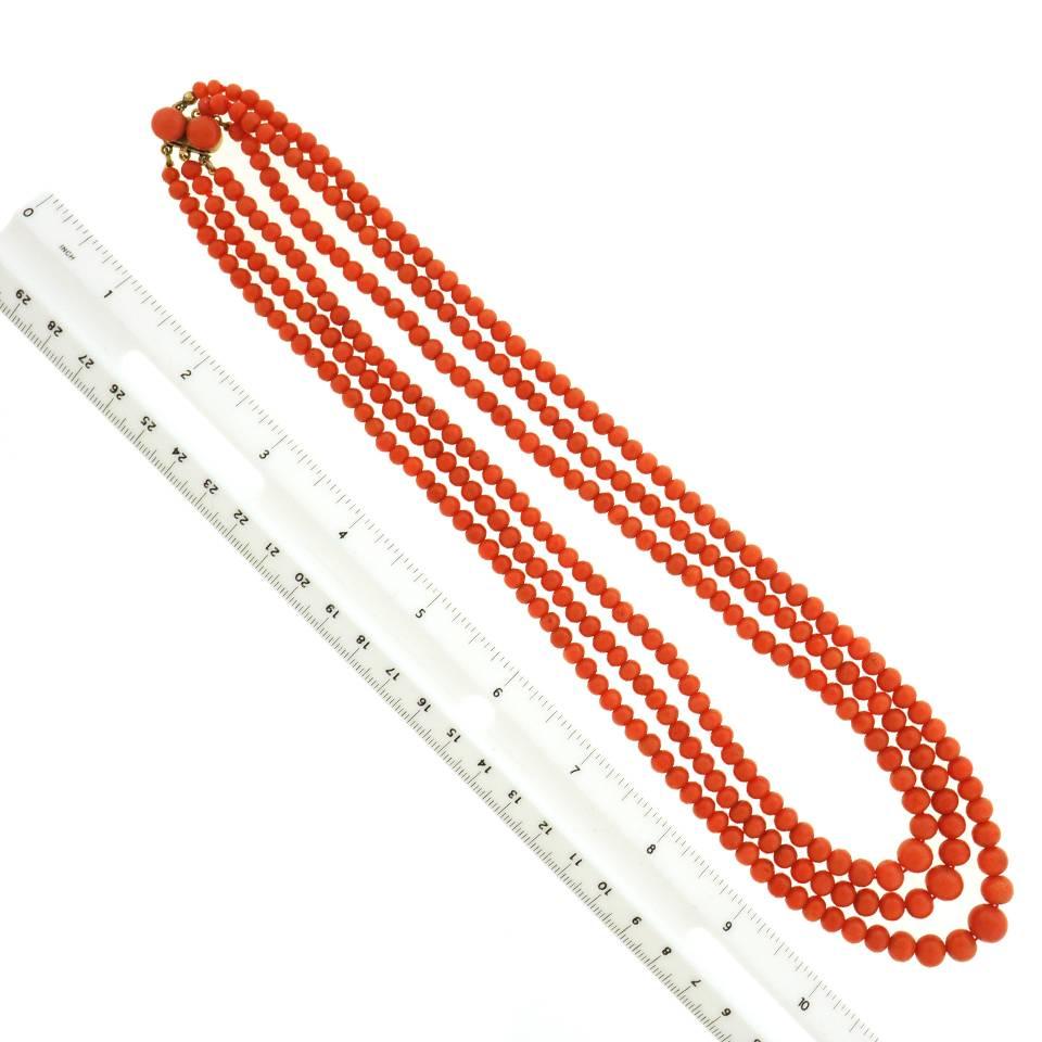 Antique Three-Strand Natural Coral Necklace 1