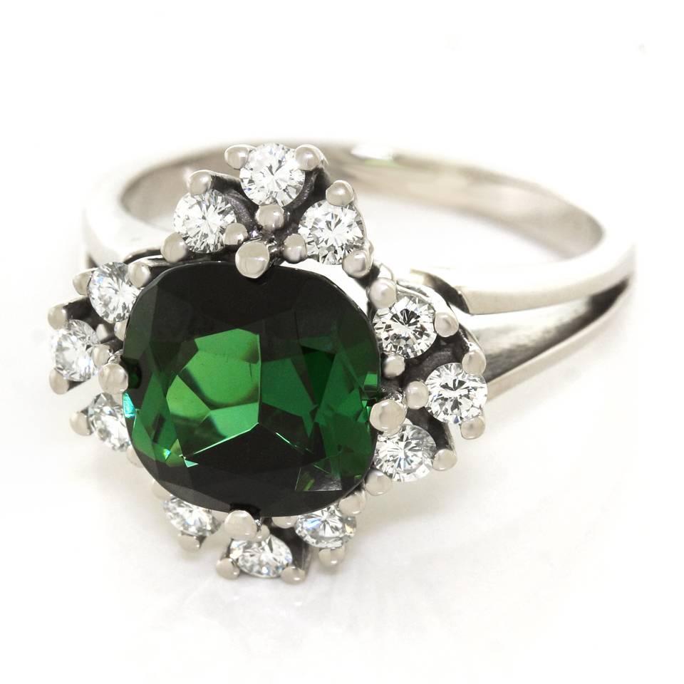 Meister Green Tourmaline Diamond Gold Ring In Excellent Condition In Litchfield, CT