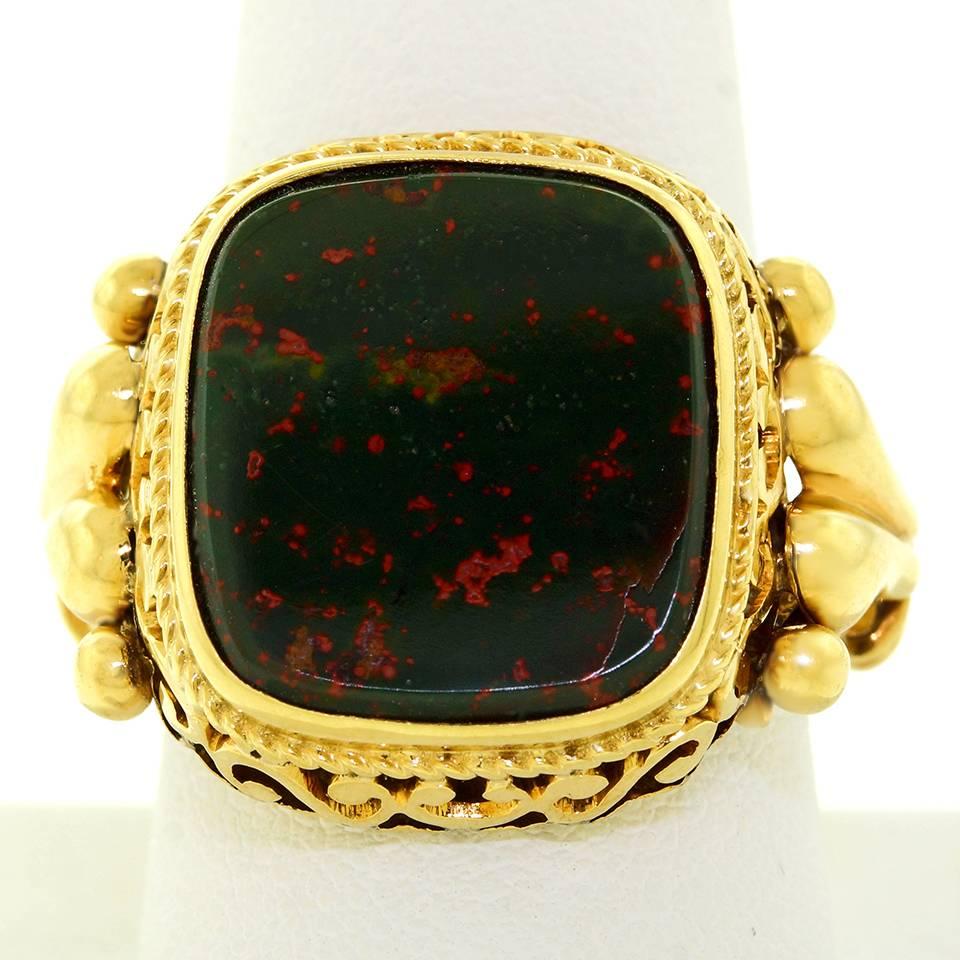 Unusually Fine Antique Bloodstone Gold Signet Ring 2