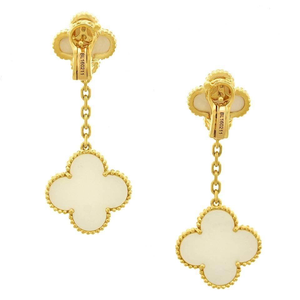 Women's Van Cleef & Arpels Mother-of-Pearl Gold Alhambra Earrings 
