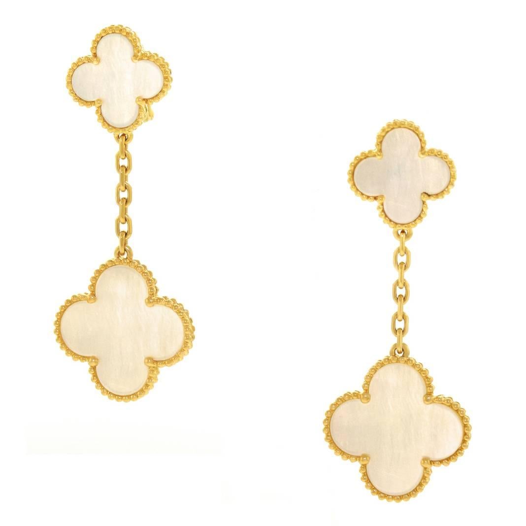 Van Cleef & Arpels Mother-of-Pearl Gold Alhambra Earrings  1