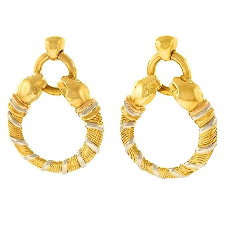 Cartier Panthere Tri-Color Gold Earrings For Sale at 1stdibs