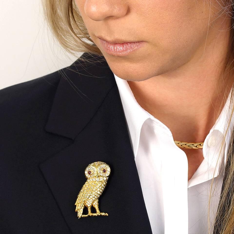 Women's Diamond Gold Owl Brooch