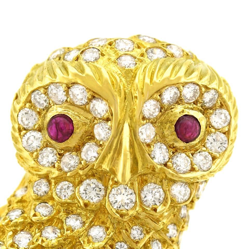 Diamond Gold Owl Brooch 1