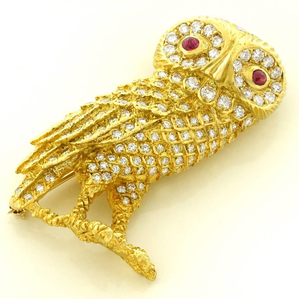 Diamond Gold Owl Brooch 3