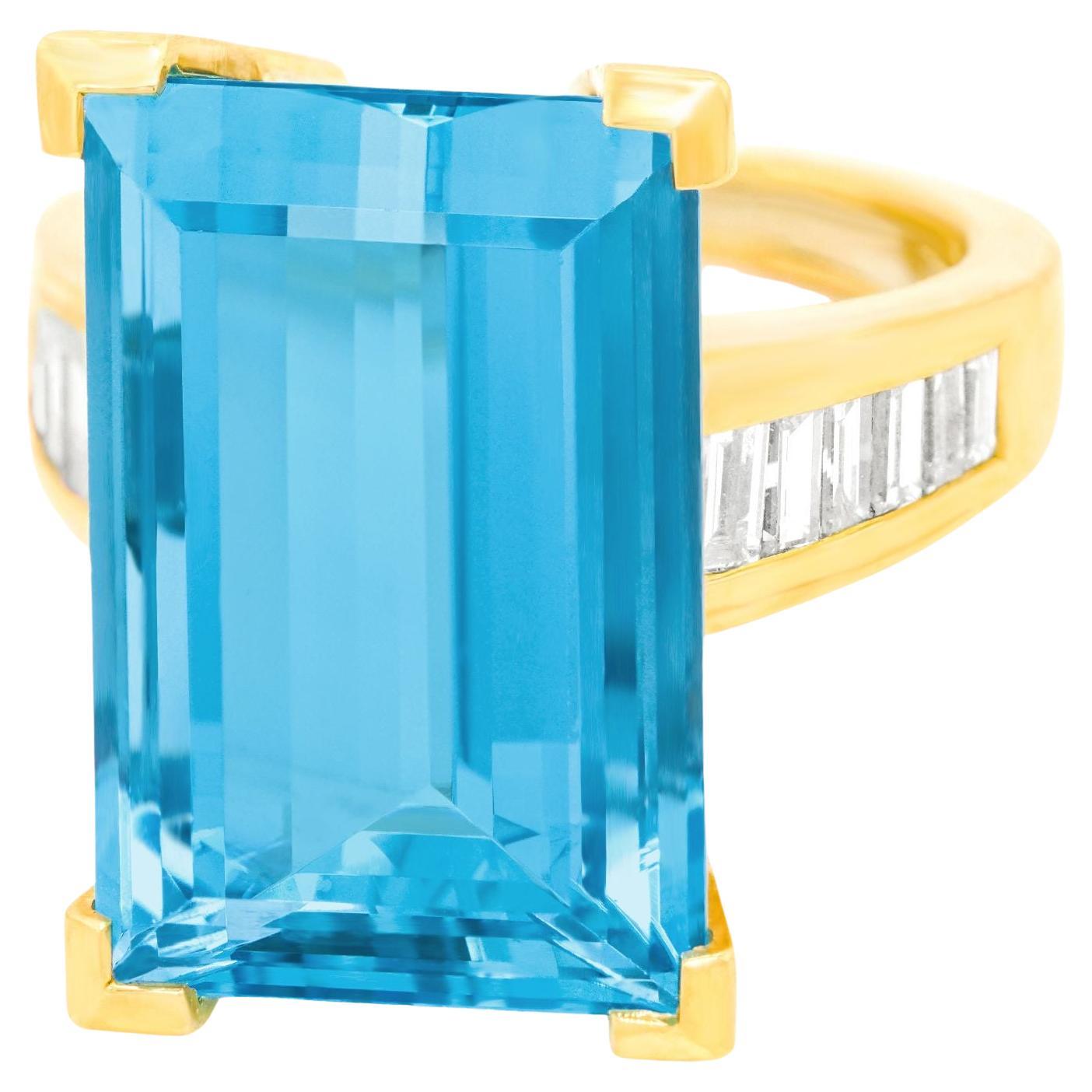 Swiss Modern Aquamarine and Gold Ring