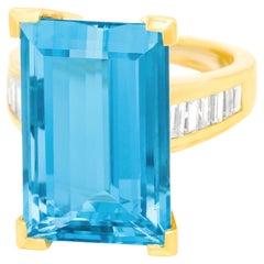 Swiss Modern Aquamarine and Gold Ring