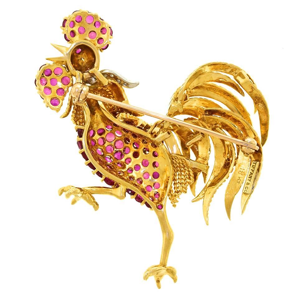 Tiffany & Co. Ruby Diamond Gold Rooster Brooch 1
