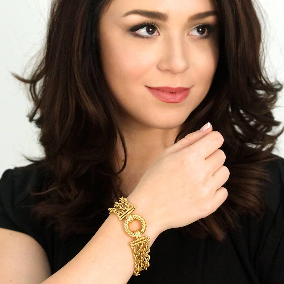 Circa 1980s, 18k, Tiffany & Co., New York City.  Everyday fashion is elevated to chic sophistication in this Tiffany & Co. rope-motif bracelet. Supple and comfortable on the wrist, wear it with the oversized decorative clasp up or down for two