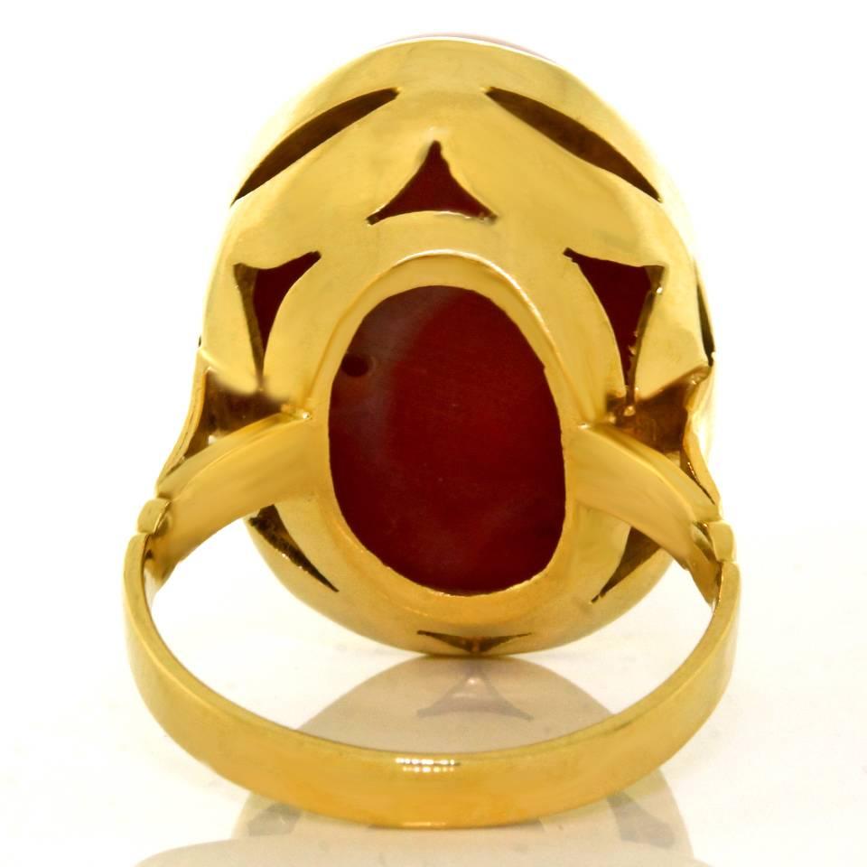 1960s Natural Coral Yellow Gold Ring 3