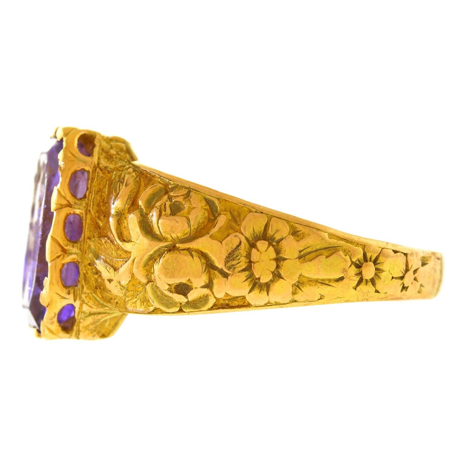 Women's or Men's Antique Amethyst Intaglio Gold Signet Ring