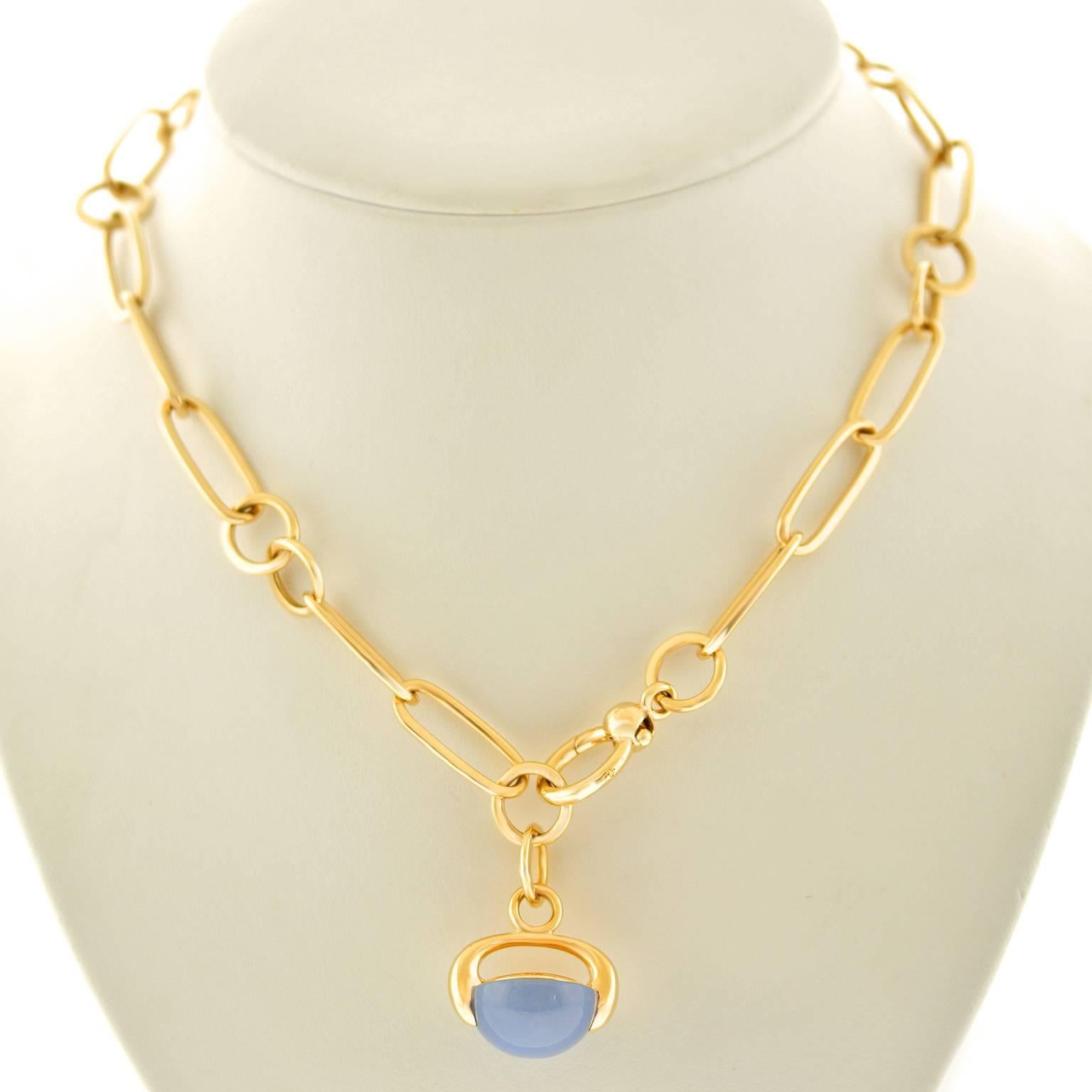 Pomellato Blue Chalcedony Gold “Luna” Necklace In Excellent Condition In Litchfield, CT