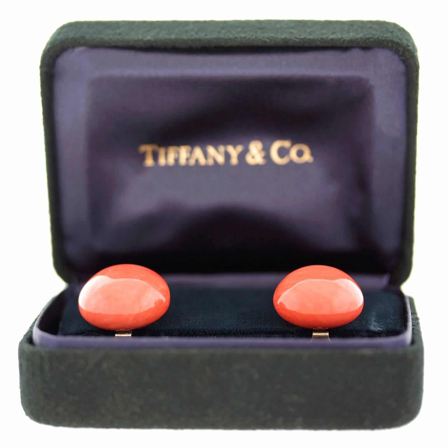 Modern Tiffany & Co. Natural Coral Earrings in Gold GIA Report