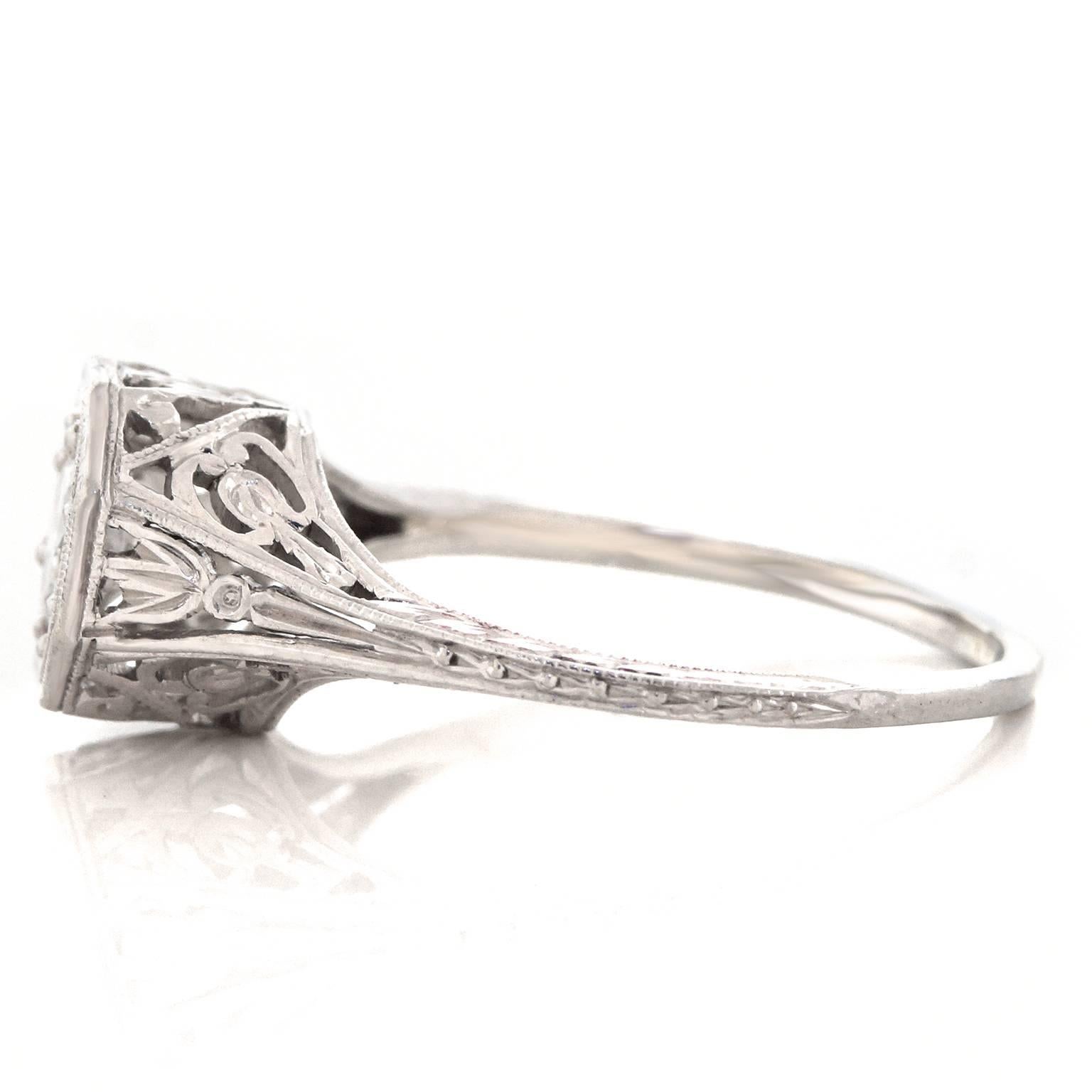 Art Deco .55 Carat Diamond Gold Engagement Ring 3