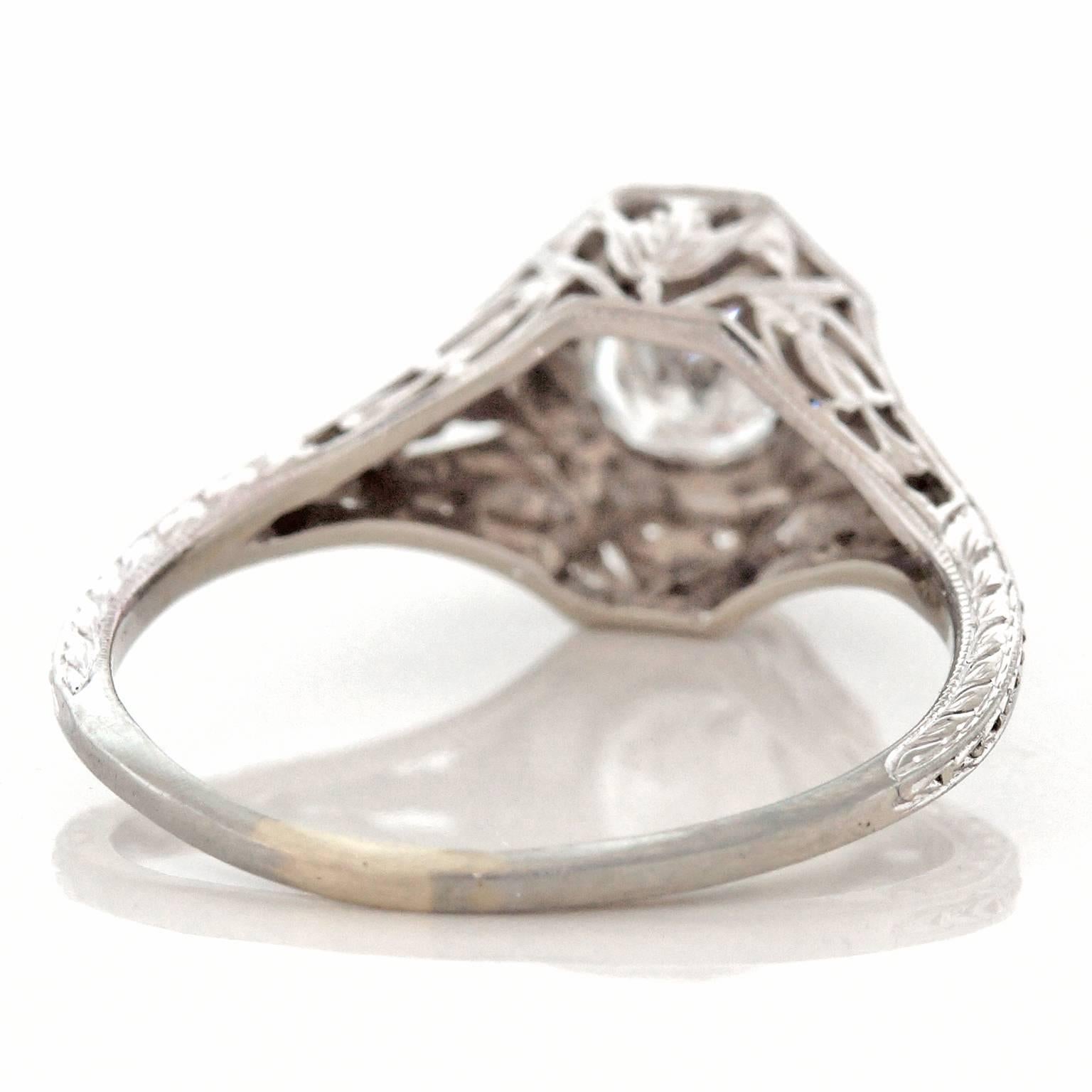 Art Deco .55 Carat Diamond Gold Engagement Ring 4