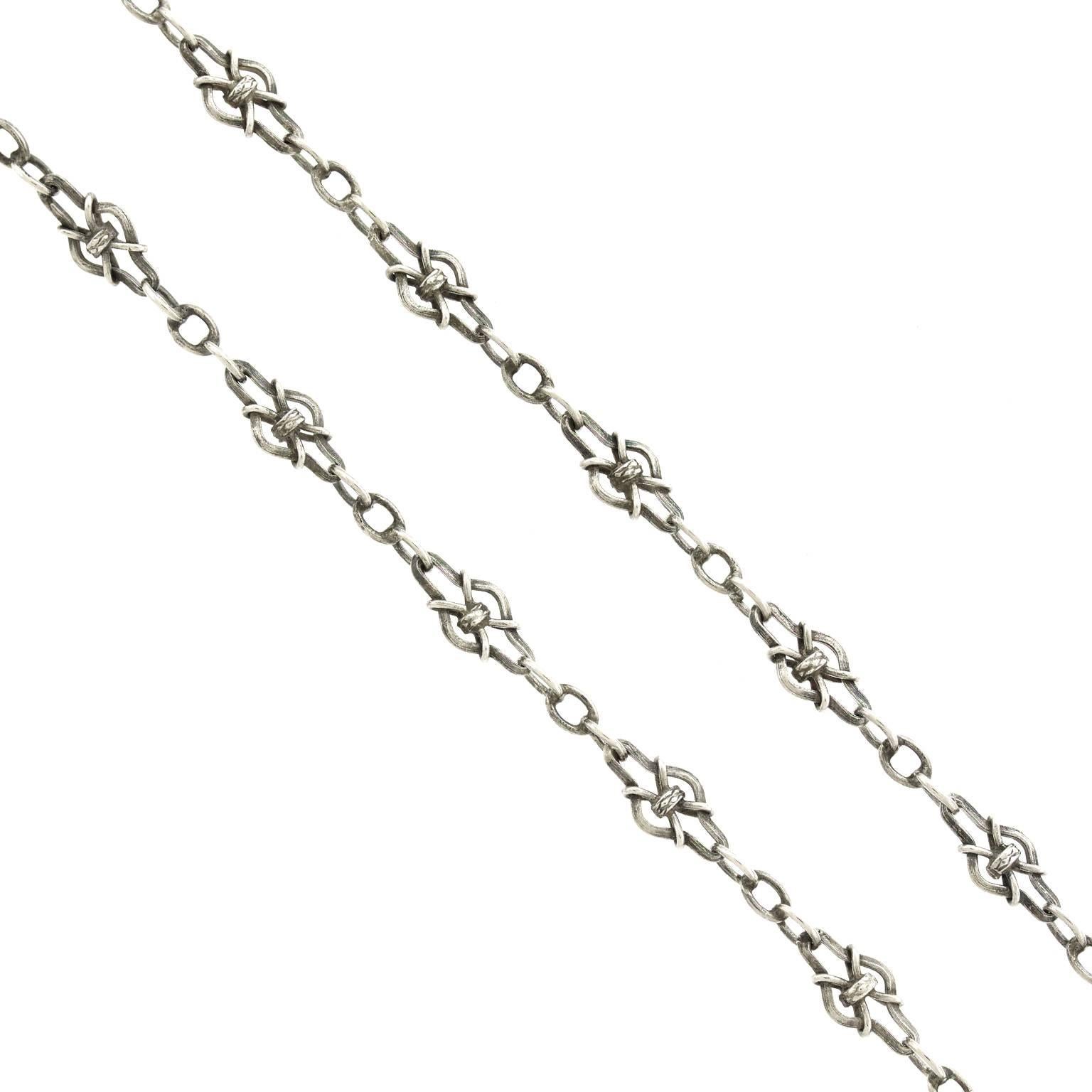 Fabulous 60-inch Long Antique French Sterling Filigree Necklace 2