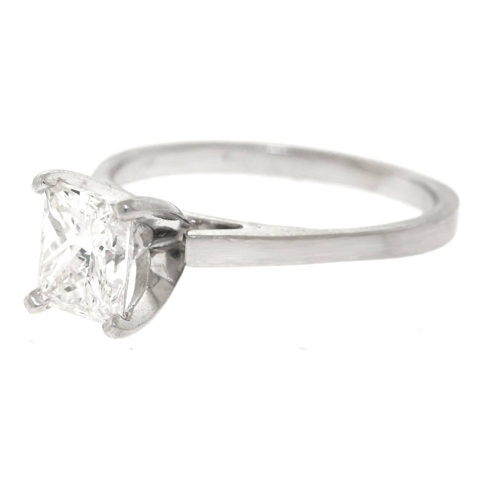1.20 Carat Princess Cut Diamond Platinum Engagement Ring In Excellent Condition In Litchfield, CT