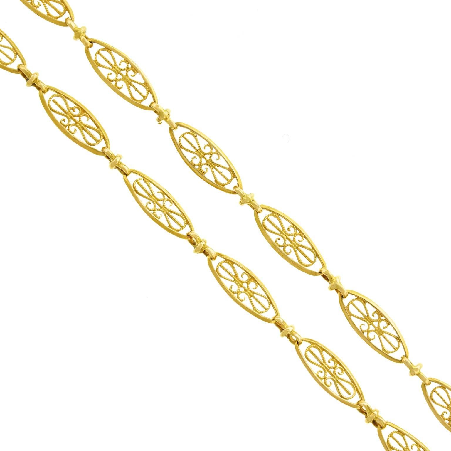 Antique French 60-Inch Long Gold Filigree Necklace 1