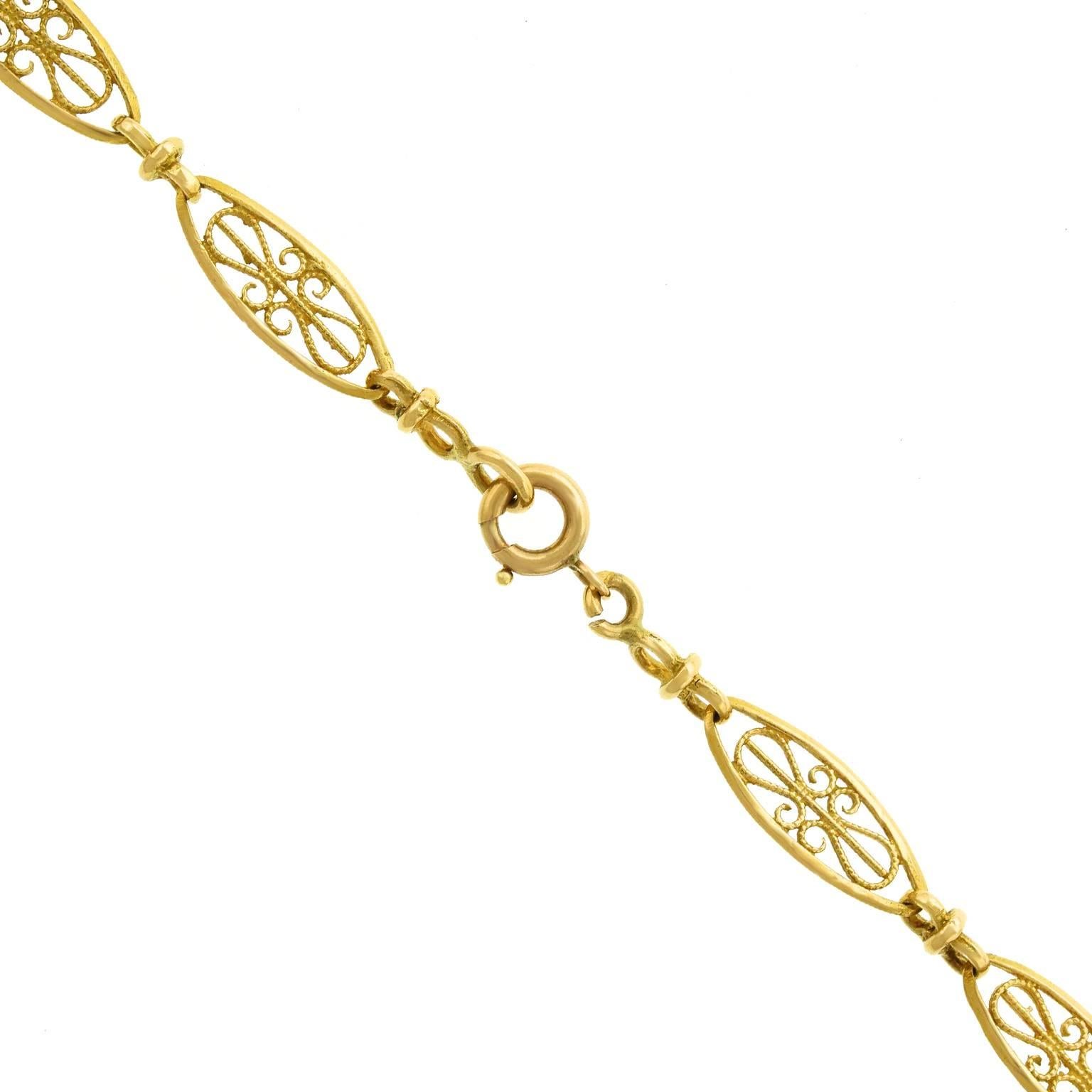 Antique French 60-Inch Long Gold Filigree Necklace 2