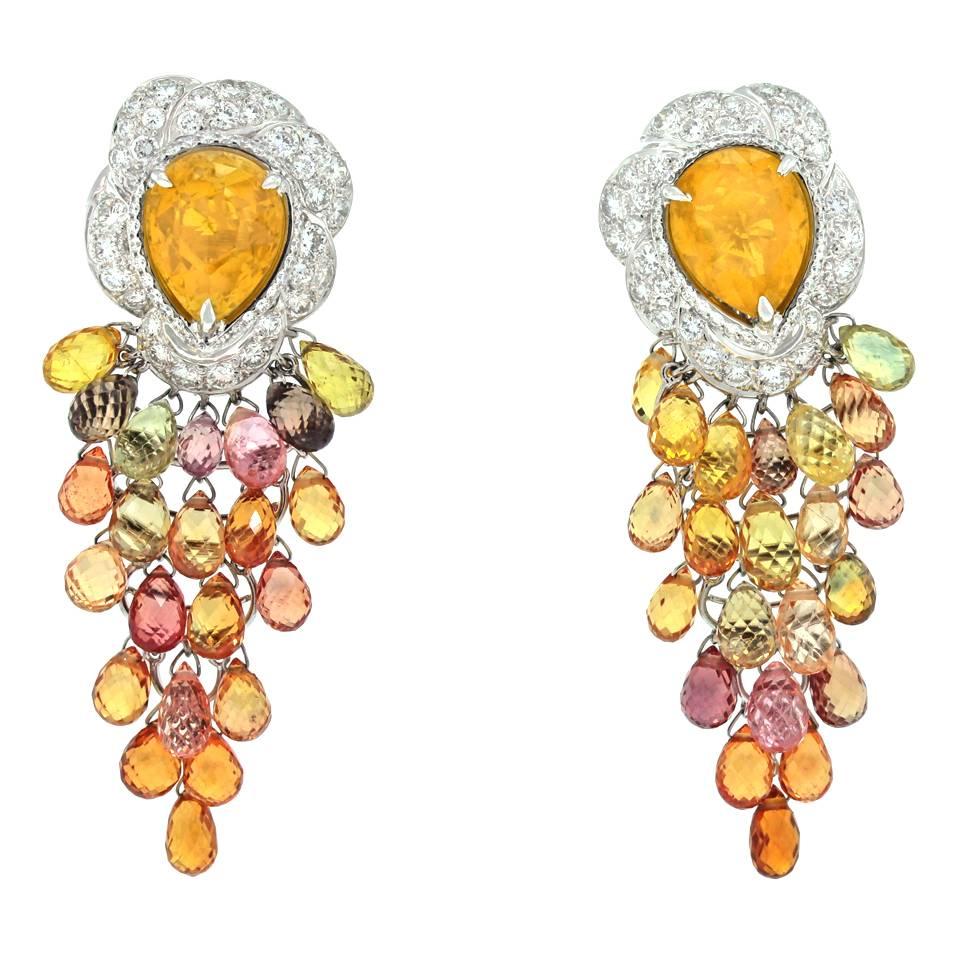 Spectacular Adler of Geneva Sapphire and Diamond Earrings
