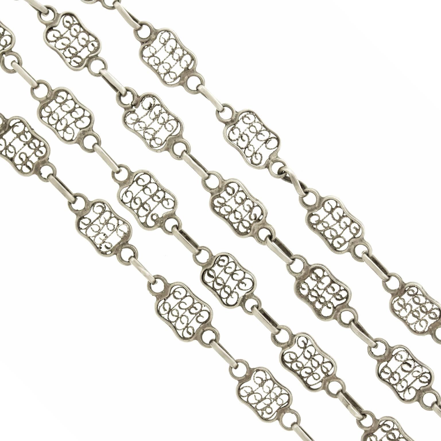 Antike filigrane 60-Zoll-Kette aus Sterlingsilber, antik 3