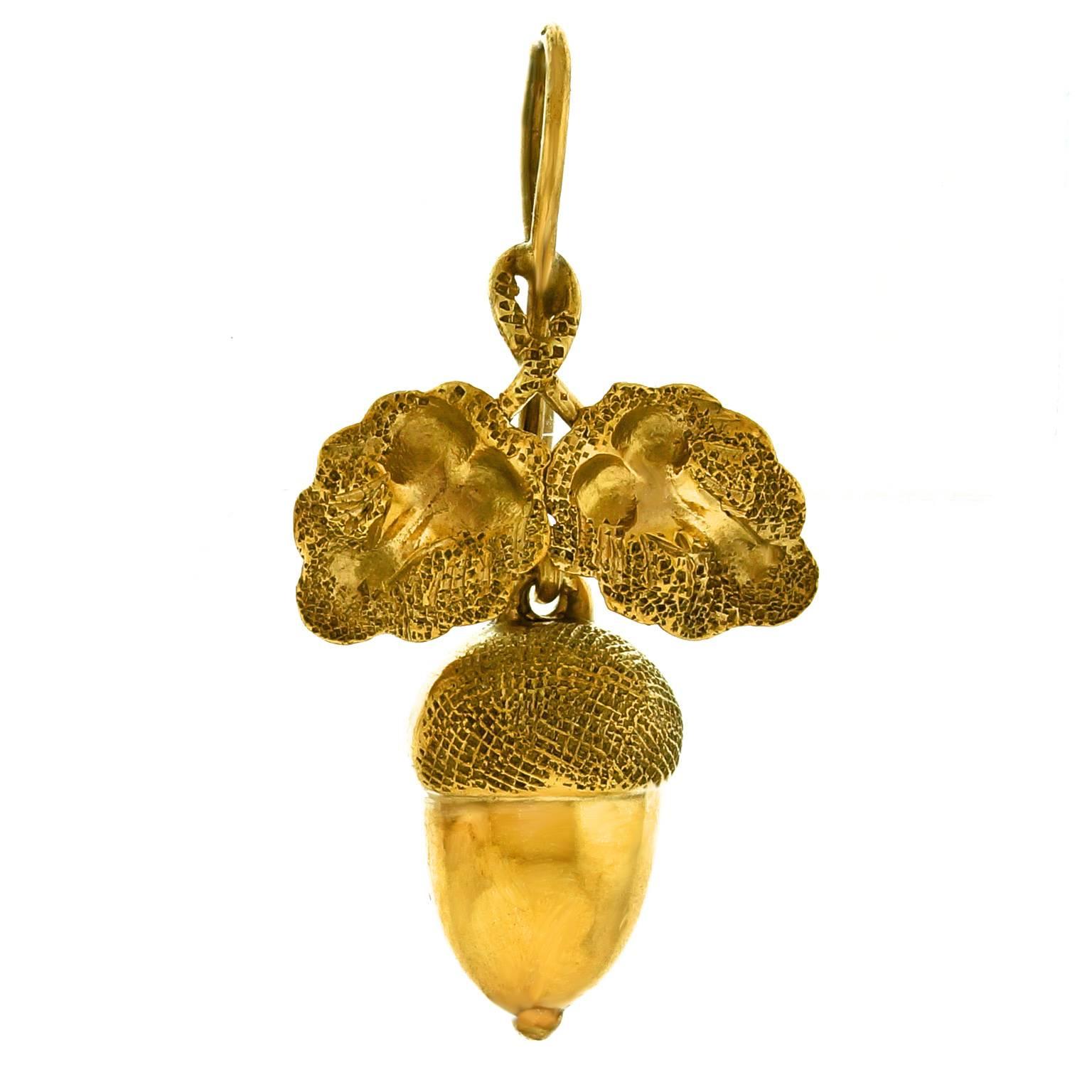 Antique Gilded Silver Acorn Earrings 1