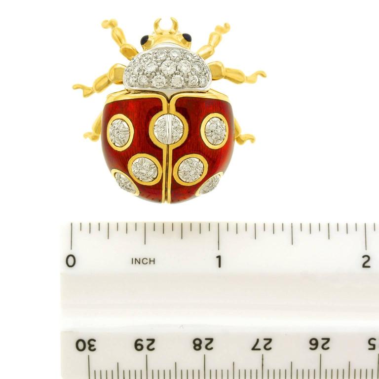 Tiffany and Co. Enameled Diamond and Gold Lady Bug Brooch For Sale at