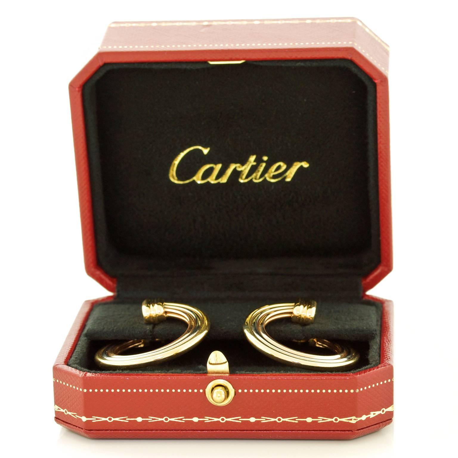 Cartier Trinity Gold Hoop Earrings In Excellent Condition In Litchfield, CT