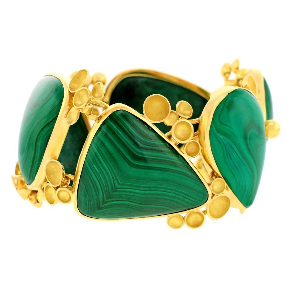 Women's 1960s Modernist Malachite Gold Bracelet